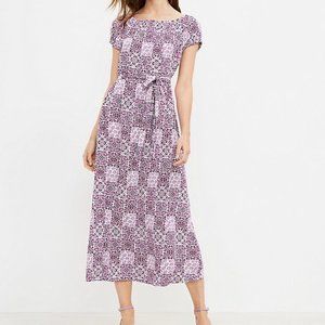 Loft Long Length Dress Purple White Mosaic Tile Print Beach Boho Summer Sz S
